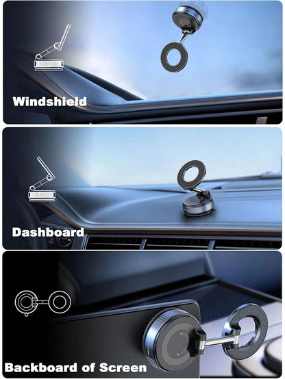 PAKRYS Adjustable Foldable Magnetic Phone Holder, N52 Strong Magnetic Vacuum Suction Cup Base, 360° Rotating Aluminum Alloy Phone Stand, Universal For Car Dashboard, Glass, Bathroom Tiles, ABS Round S
