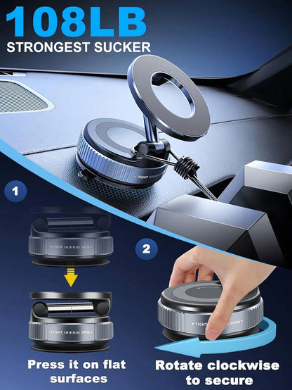 PAKRYS Adjustable Foldable Magnetic Phone Holder, N52 Strong Magnetic Vacuum Suction Cup Base, 360° Rotating Aluminum Alloy Phone Stand, Universal For Car Dashboard, Glass, Bathroom Tiles, ABS Round S