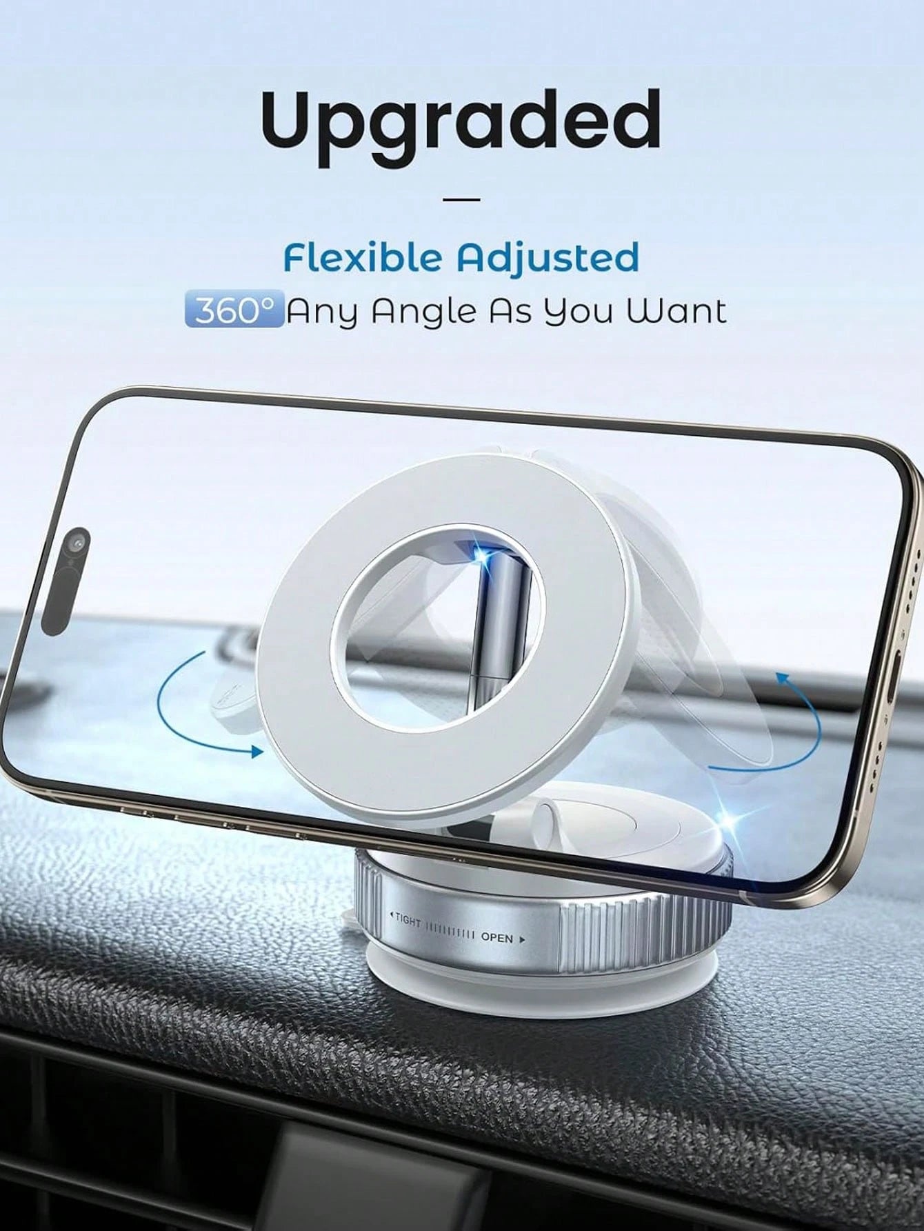 PAKRYS Adjustable Foldable Magnetic Phone Holder, N52 Strong Magnetic Vacuum Suction Cup Base, 360° Rotating Aluminum Alloy Phone Stand, Universal For Car Dashboard, Glass, Bathroom Tiles, ABS Round S