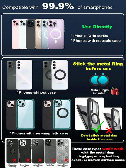 PAKRYS Adjustable Foldable Magnetic Phone Holder, N52 Strong Magnetic Vacuum Suction Cup Base, 360° Rotating Aluminum Alloy Phone Stand, Universal For Car Dashboard, Glass, Bathroom Tiles, ABS Round S