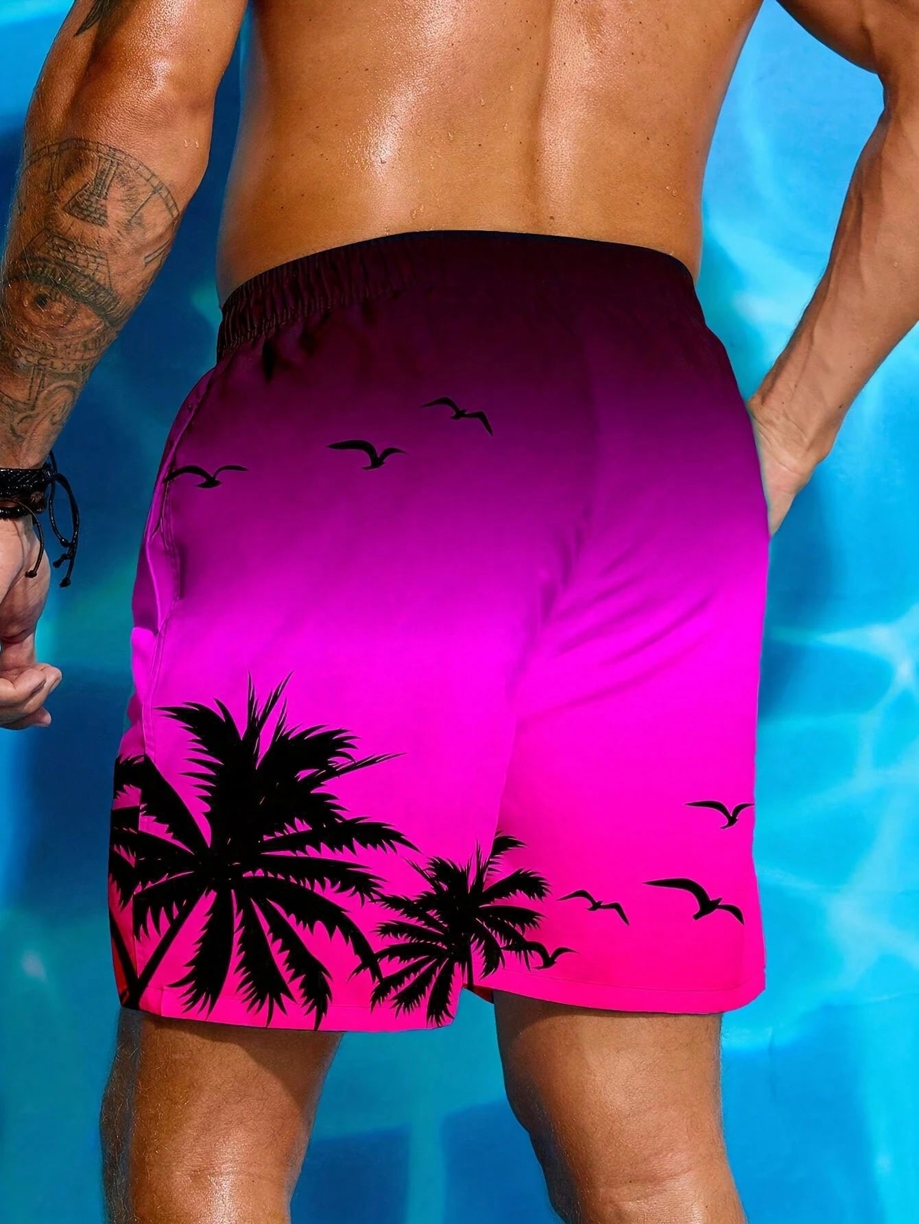 Palm Tree 3D Print Beach Shorts, Stylish And Breathable, With Drawstring Waist Swim Trunks Free Shipping