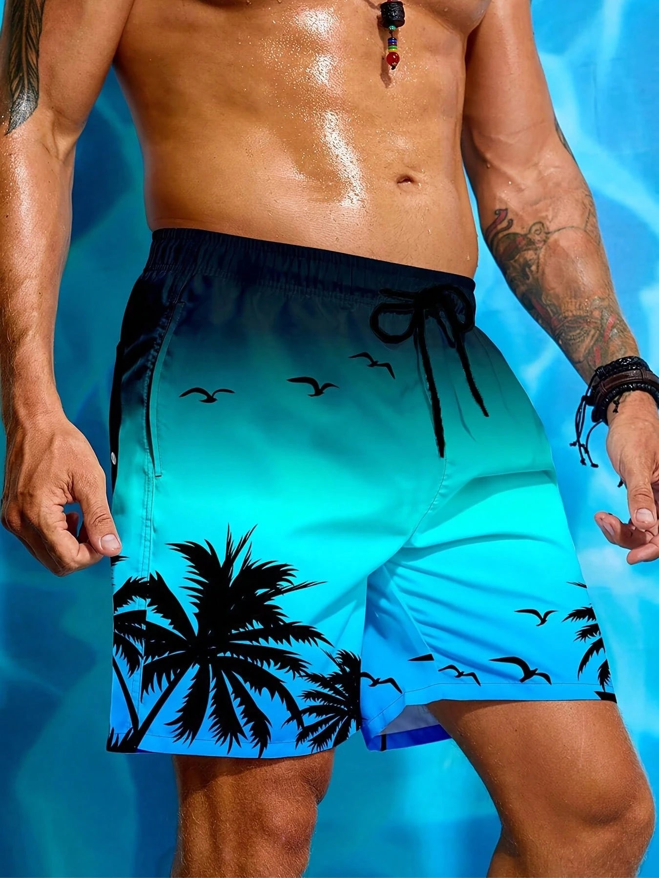Palm Tree 3D Print Beach Shorts, Stylish And Breathable, With Drawstring Waist Swim Trunks Free Shipping