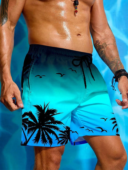 Palm Tree 3D Print Beach Shorts, Stylish And Breathable, With Drawstring Waist Swim Trunks Free Shipping