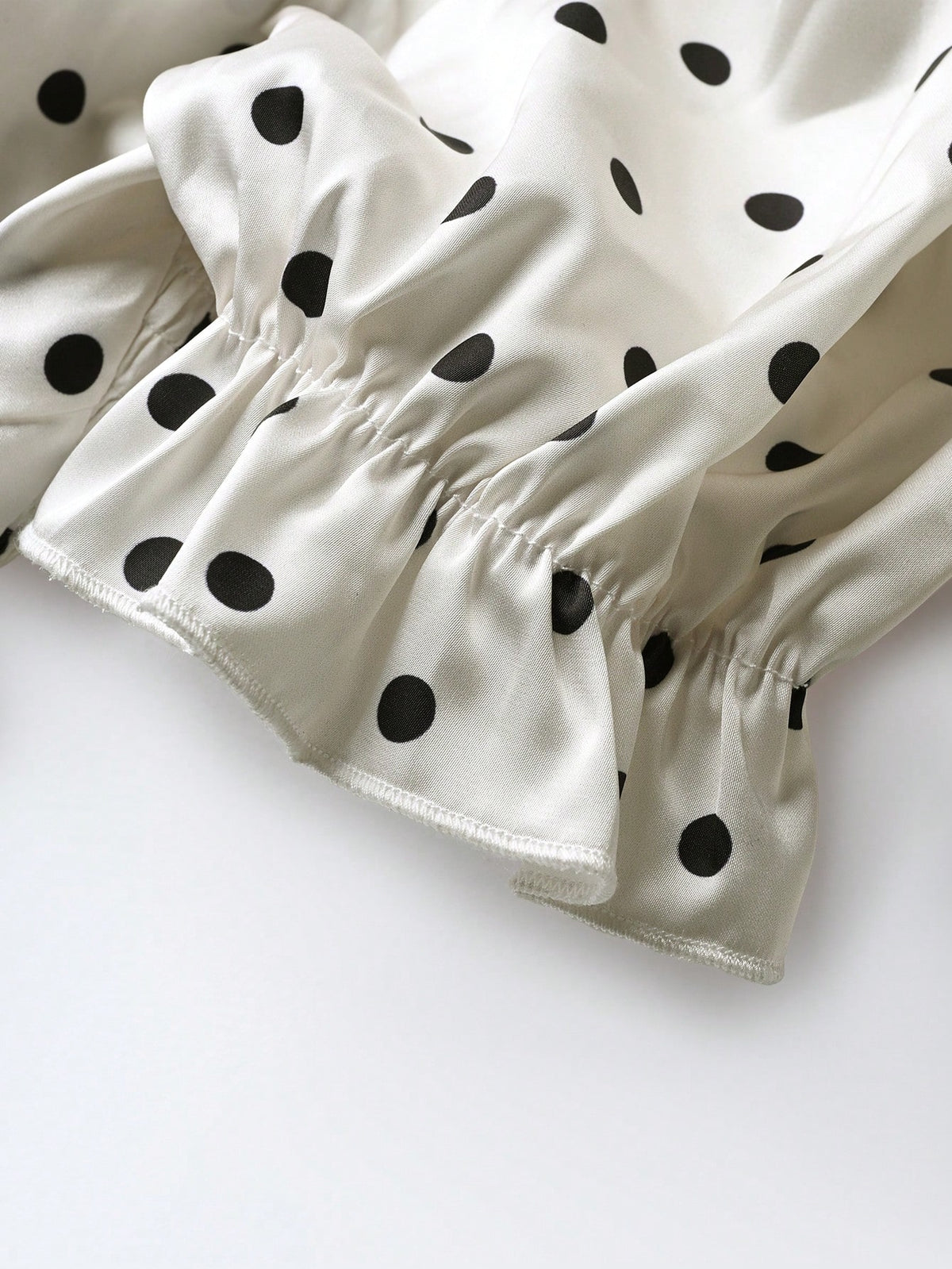 PariChic Women's White With Black Polka Dots Blouse,Off-Shoulder Short Sleeve,Elastic Ruffle Cuffs,Contrast Lace Trim,Fitted Summer Vintage Tea Party Peasant