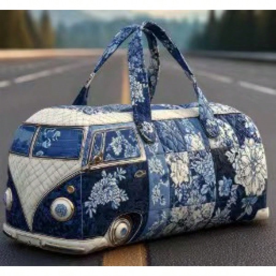 Pastoral Angel Wildflower Hippie Peace Bus 3D Printed Quilted Travel Bag, Stylish Large Duffle Handbag, Portable Weekend Carryall For Women Country