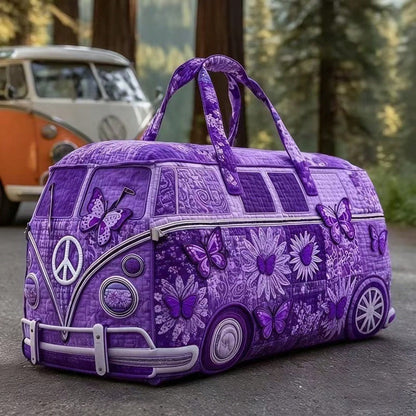 Pastoral Angel Wildflower Hippie Peace Bus 3D Printed Quilted Travel Bag, Stylish Large Duffle Handbag, Portable Weekend Carryall For Women Country