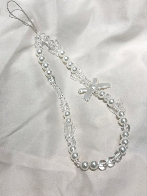 Pearl Bowknot Mobile Phone Case Pendant, Anti-Fall, Anti-Pearl Bowknot Phone Decoration With Chain Gifts For Mother, Family, Friends, Birthday, Holiday Phone Charm, Phone Chain