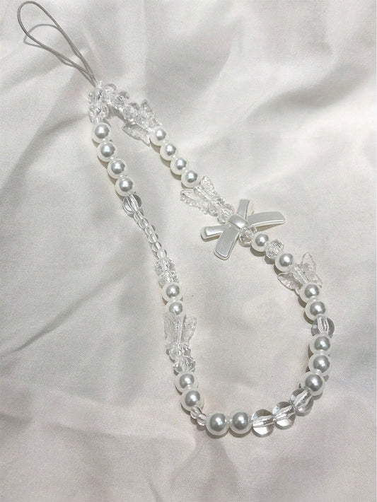 Pearl Bowknot Mobile Phone Case Pendant, Anti-Fall, Anti-Pearl Bowknot Phone Decoration With Chain Gifts For Mother, Family, Friends, Birthday, Holiday Phone Charm, Phone Chain