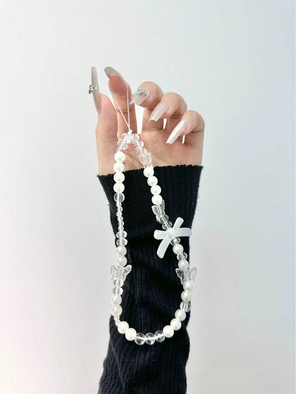 Pearl Bowknot Mobile Phone Case Pendant, Anti-Fall, Anti-Pearl Bowknot Phone Decoration With Chain Gifts For Mother, Family, Friends, Birthday, Holiday Phone Charm, Phone Chain