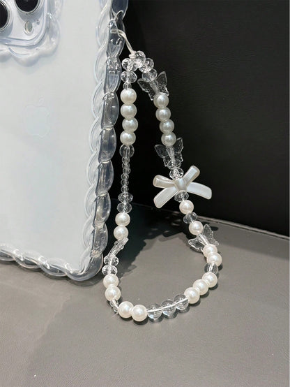 Pearl Bowknot Mobile Phone Case Pendant, Anti-Fall, Anti-Pearl Bowknot Phone Decoration With Chain Gifts For Mother, Family, Friends, Birthday, Holiday Phone Charm, Phone Chain
