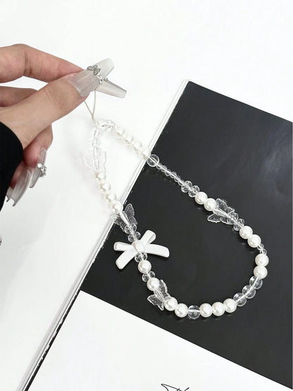 Pearl Bowknot Mobile Phone Case Pendant, Anti-Fall, Anti-Pearl Bowknot Phone Decoration With Chain Gifts For Mother, Family, Friends, Birthday, Holiday Phone Charm, Phone Chain