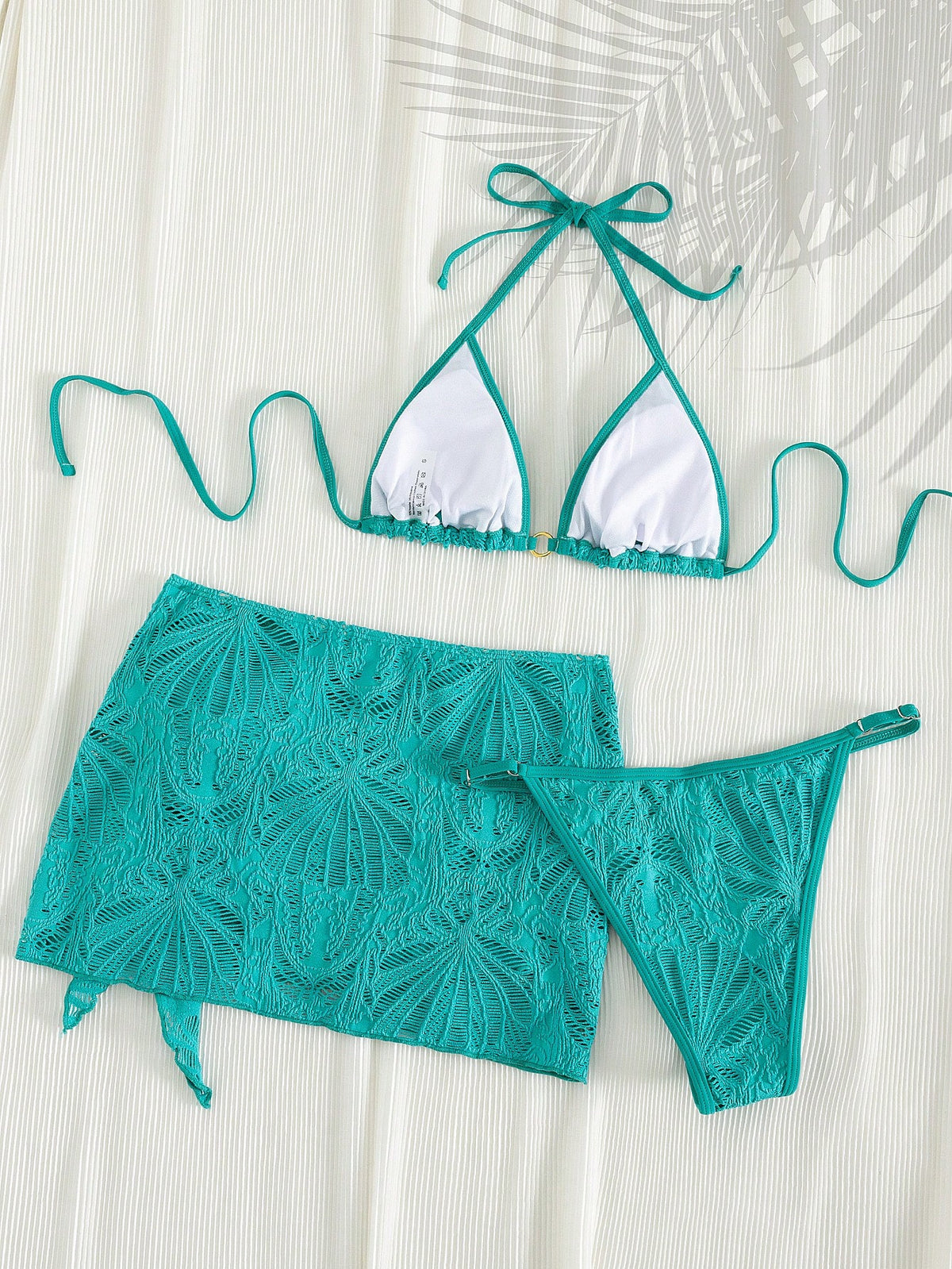 PEPPERMOLLY 2026 SS Women 3-Piece Mesh Bikini Set, Trimmed Top+Low Shorts+Wrap Skirt, Gold Chest Ring, Retro Style, For Beach & Pool. Vacation Summer
