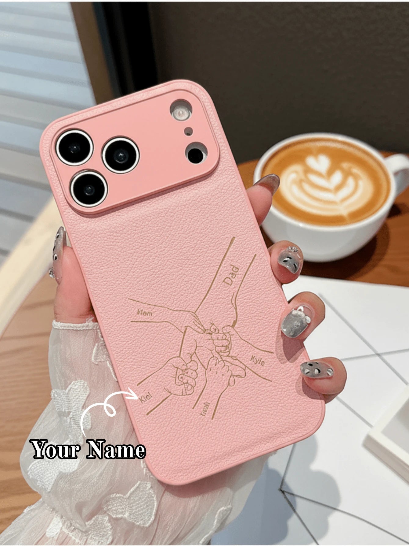 Personalized Custom Initials PU Leather Phone Case Compatible With IPhone 17 16 15 14 13 Pro Max Series Laser-Engraved Design Camera Lens Protection Full-Body Drop Protection Customized Design The Per