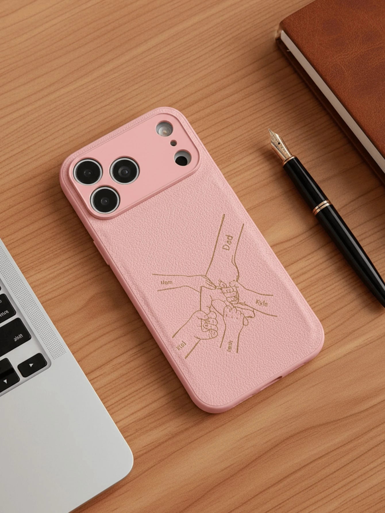 Personalized Custom Initials PU Leather Phone Case Compatible With IPhone 17 16 15 14 13 Pro Max Series Laser-Engraved Design Camera Lens Protection Full-Body Drop Protection Customized Design The Per