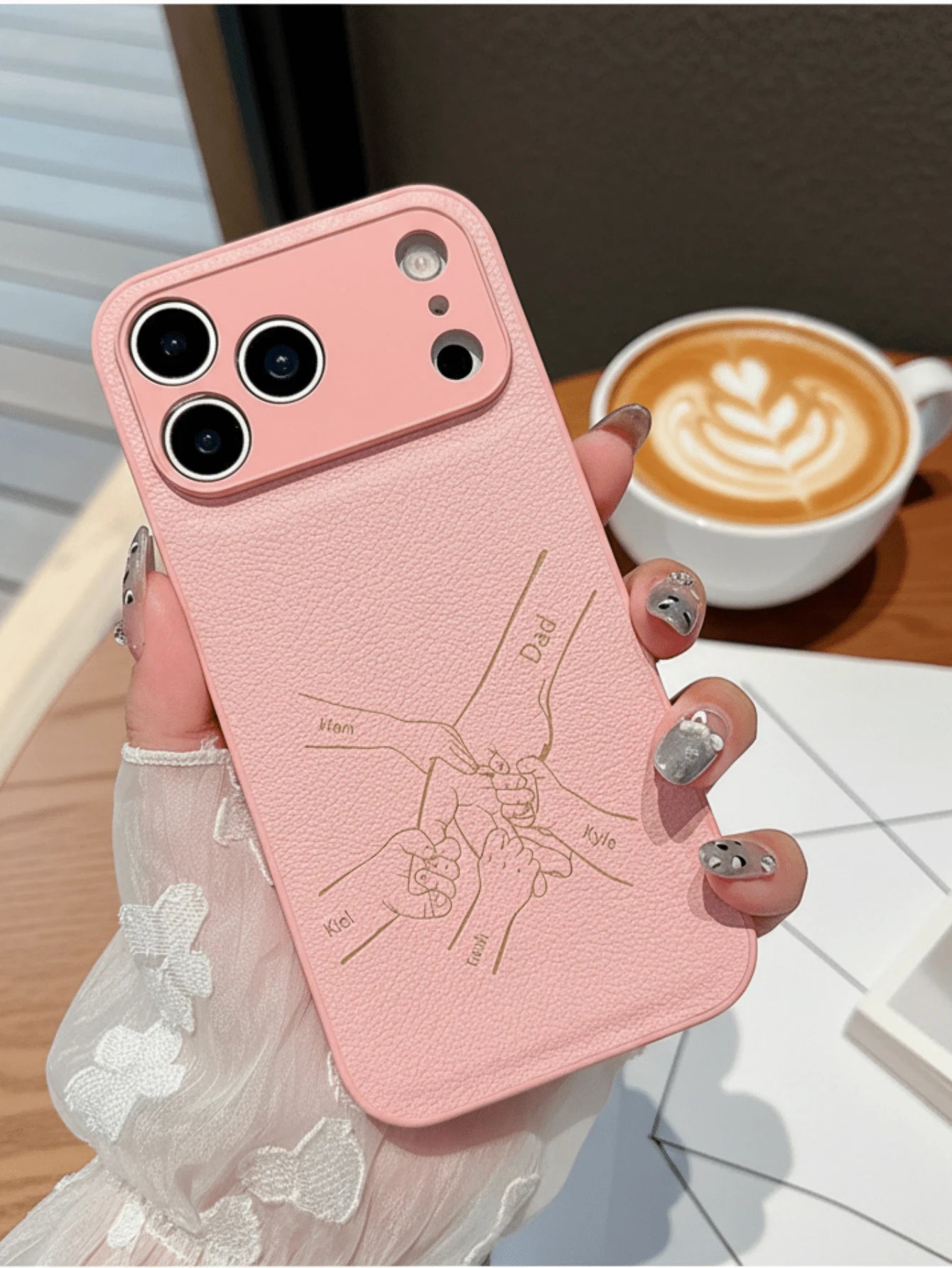 Personalized Custom Initials PU Leather Phone Case Compatible With IPhone 17 16 15 14 13 Pro Max Series Laser-Engraved Design Camera Lens Protection Full-Body Drop Protection Customized Design The Per
