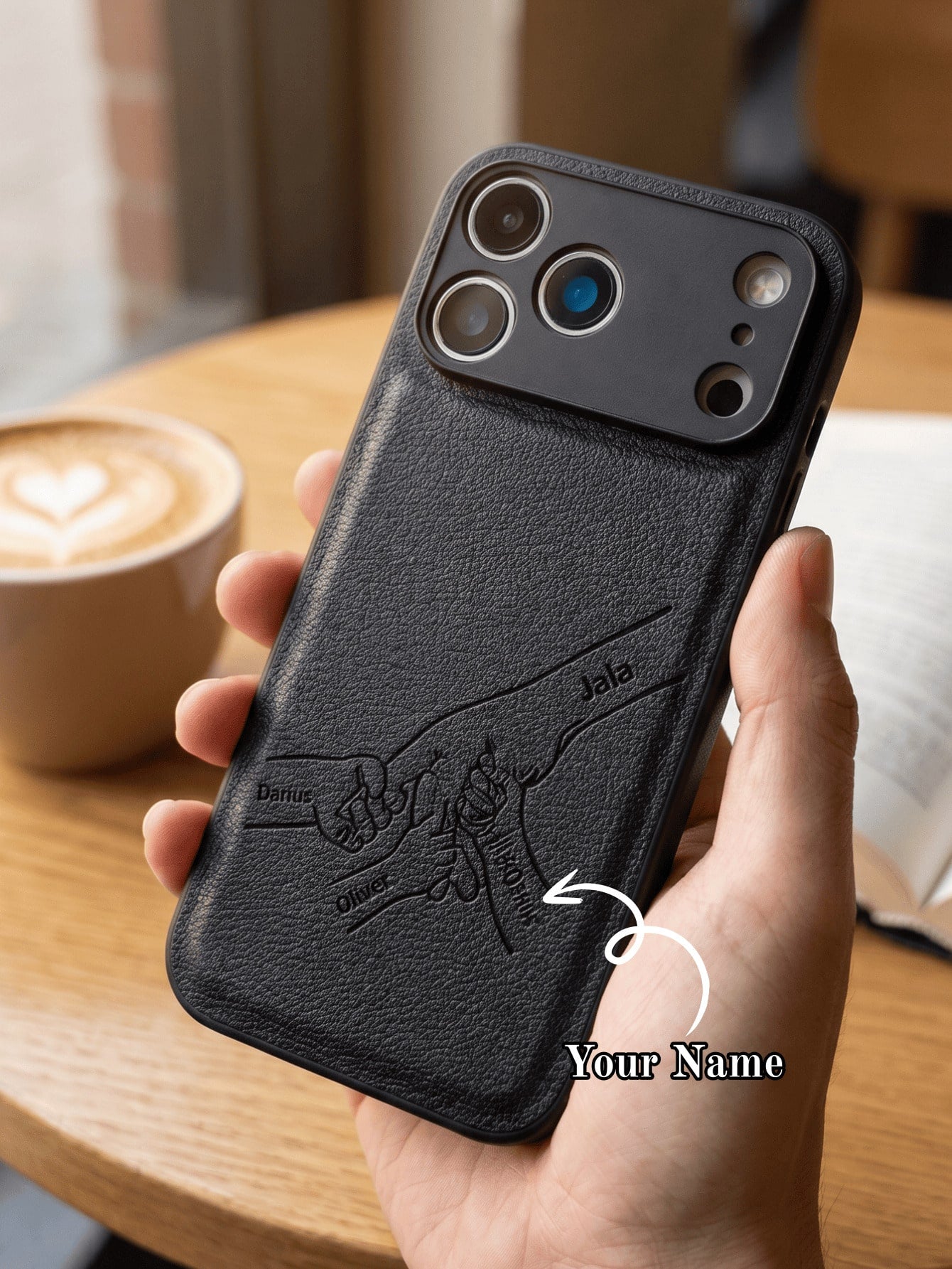 Personalized Custom Initials PU Leather Phone Case Compatible With IPhone 17 16 15 14 13 Pro Max Series Laser-Engraved Design Camera Lens Protection Full-Body Drop Protection Customized Design The Per