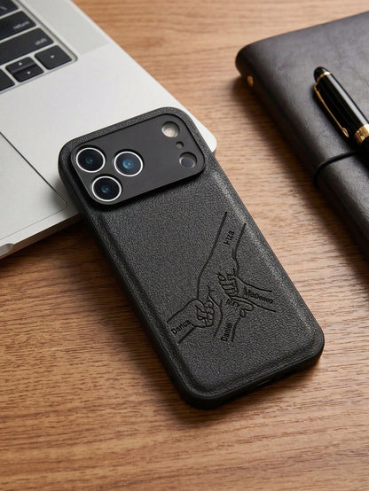 Personalized Custom Initials PU Leather Phone Case Compatible With IPhone 17 16 15 14 13 Pro Max Series Laser-Engraved Design Camera Lens Protection Full-Body Drop Protection Customized Design The Per