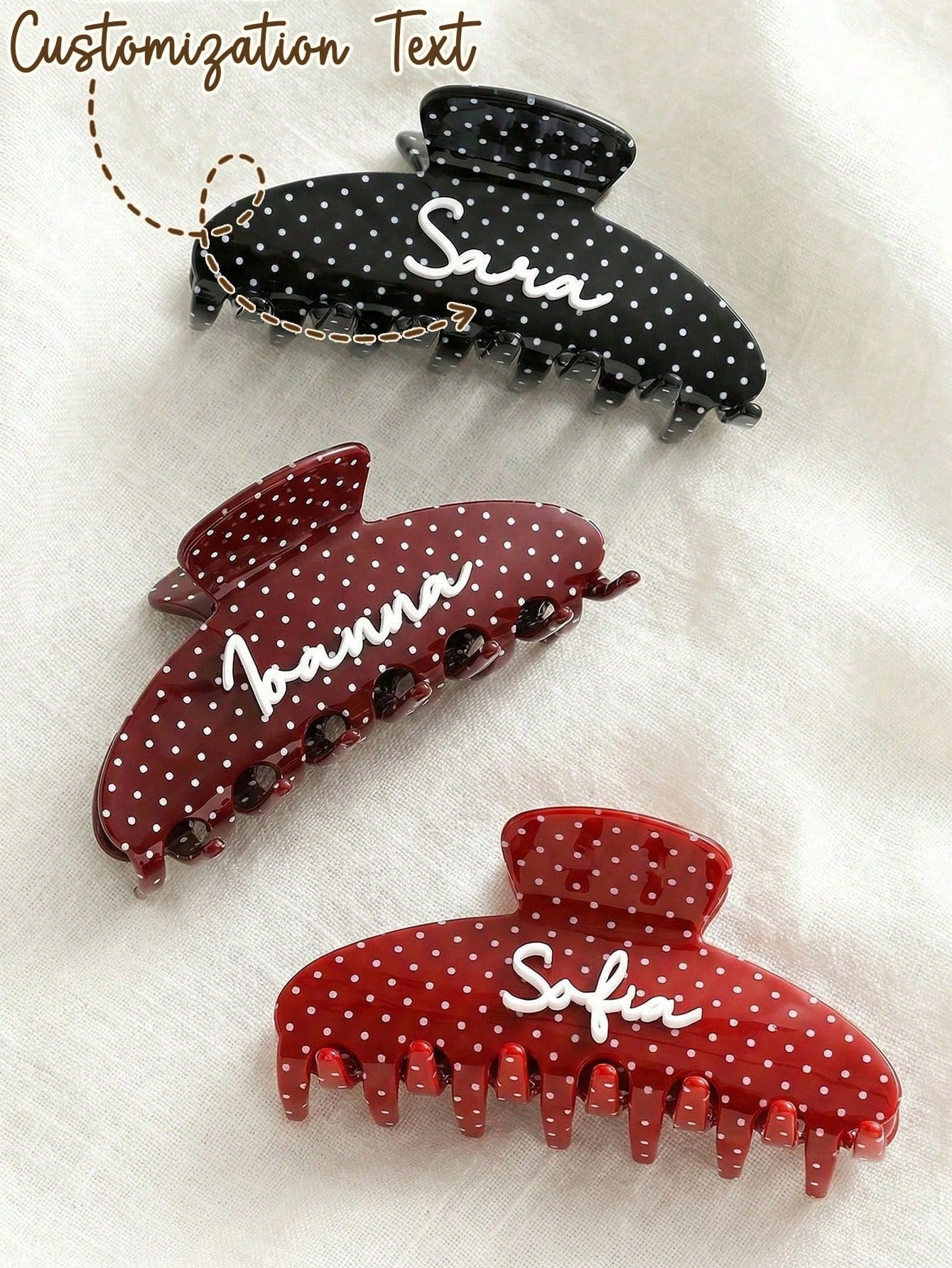 Personalized Polka Dot Name Custom Hair Clip, Bridesmaid Gift Hair Claw, Personalized Hair Accessory, Y2K Hair Accessories
