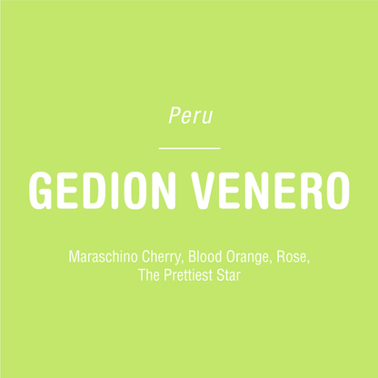 Peru Gedion Venero bag label with bold GEDION VENERO and tasting notes