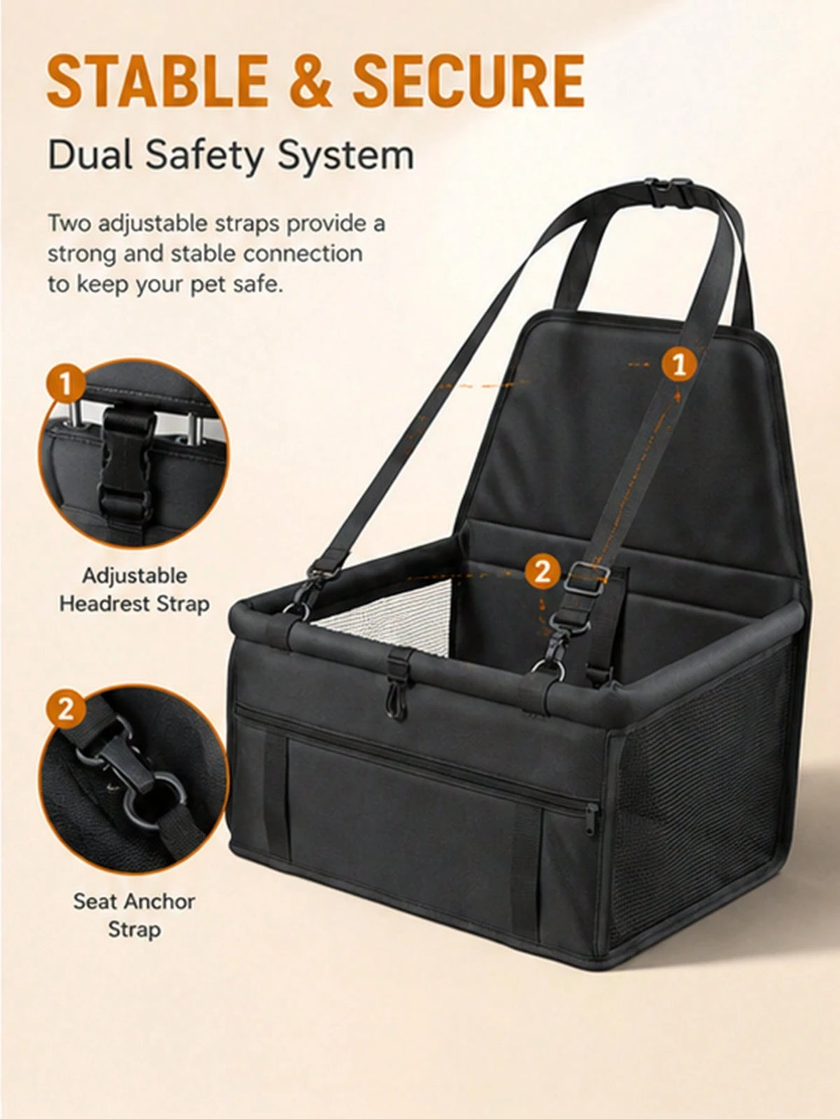 Pet Car Booster Seat-Breathable Travel Model With An Adjustable Safety Tether, Designed Specifically For Small Dogs And Cats.Car Acessesories Interior,Puppy Keep￼,Dog Accesssories