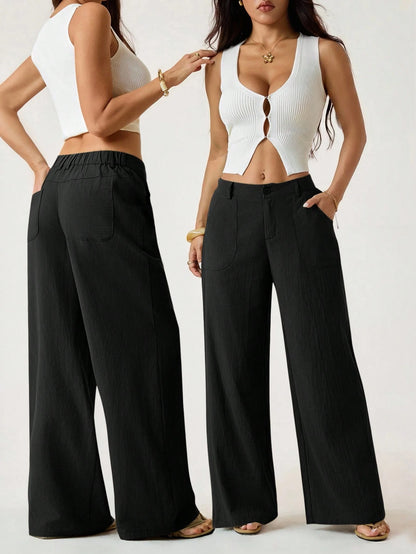 PETITE 100% Washed Cotton Low Waist Straight Pants Loose Pants For Women Linen Pants Women Wide Leg Pants Palazzo Pants Women,Petite Women