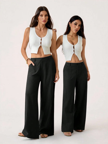 PETITE 100% Washed Cotton Low Waist Straight Pants Loose Pants For Women Linen Pants Women Wide Leg Pants Palazzo Pants Women,Petite Women