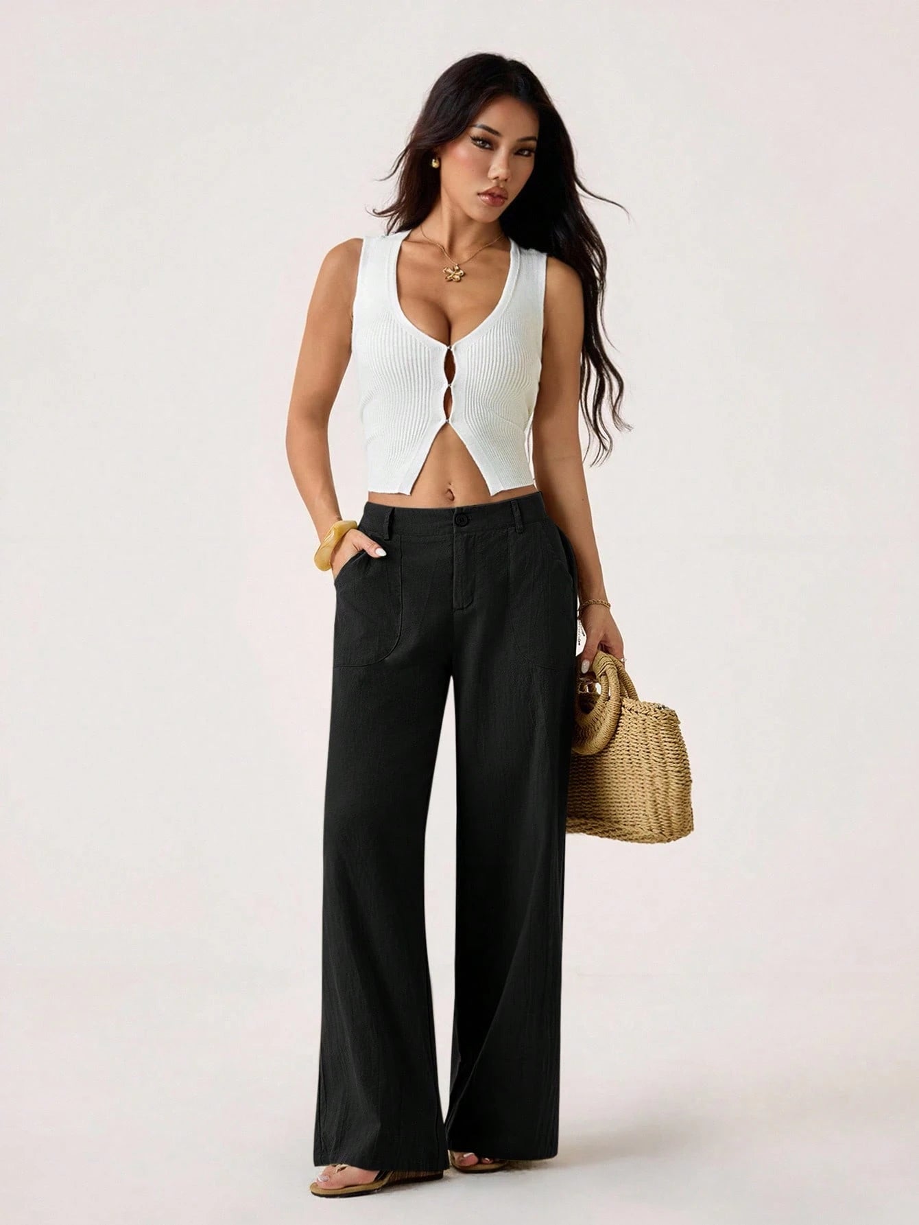 PETITE 100% Washed Cotton Low Waist Straight Pants Loose Pants For Women Linen Pants Women Wide Leg Pants Palazzo Pants Women,Petite Women