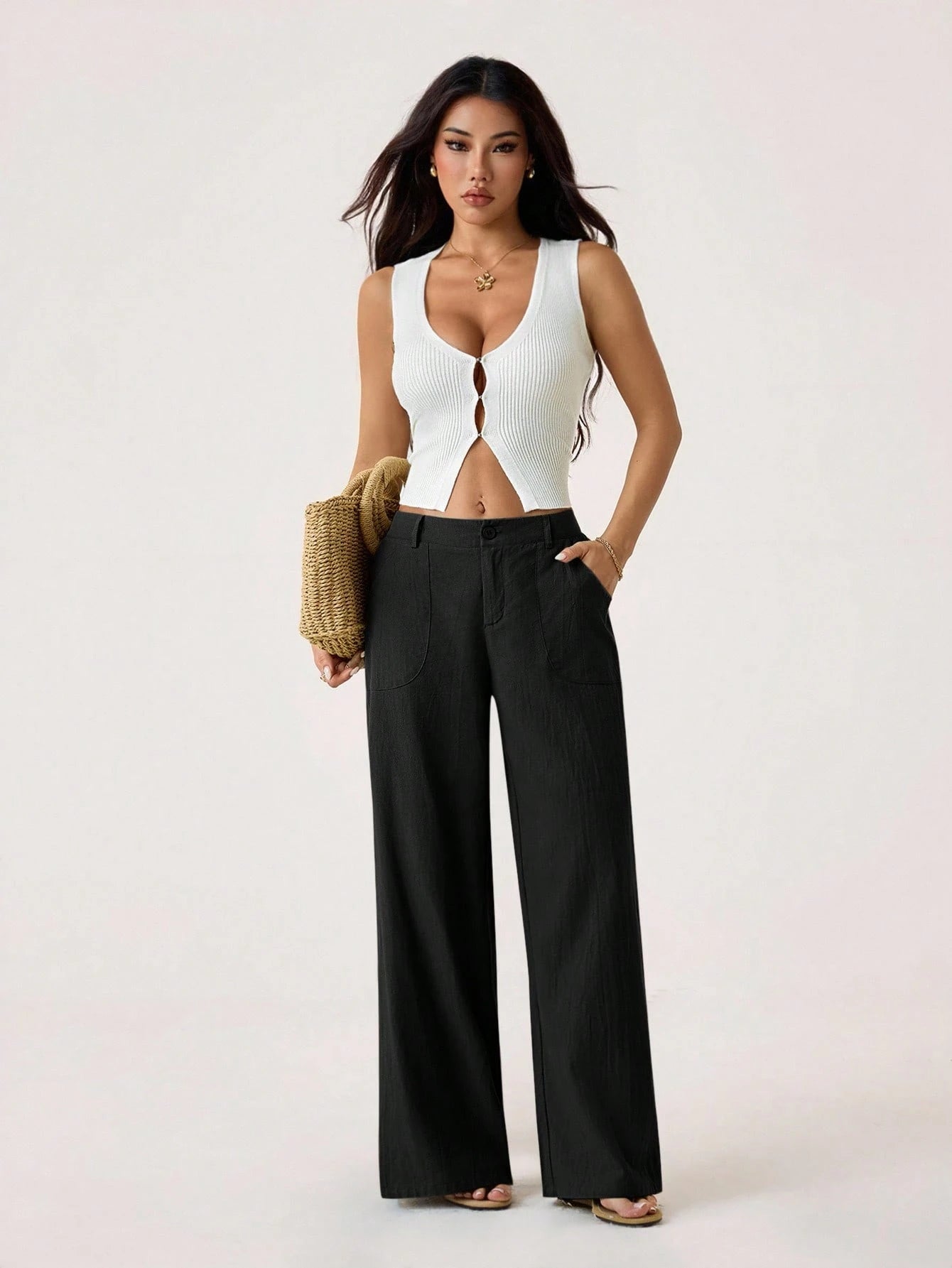 PETITE 100% Washed Cotton Low Waist Straight Pants Loose Pants For Women Linen Pants Women Wide Leg Pants Palazzo Pants Women,Petite Women