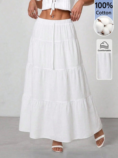 PETITE Plain Color Casual Boho Long Skirt White,Petite Women Beach Autumn