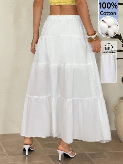 PETITE Plain Color Casual Boho Long Skirt White,Petite Women Beach Autumn