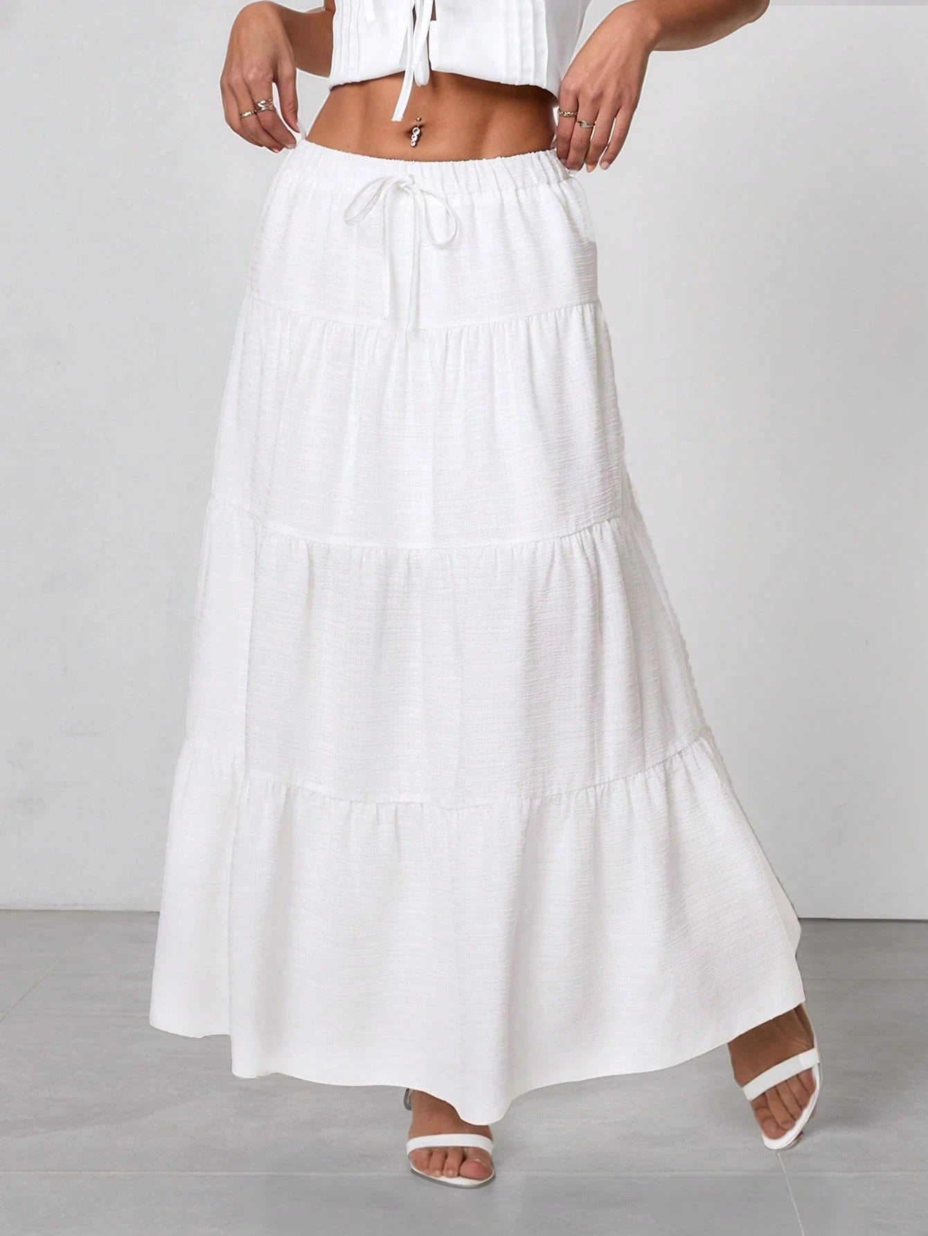 PETITE Plain Color Casual Boho Long Skirt White,Petite Women Beach Autumn