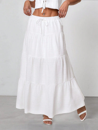 PETITE Plain Color Casual Boho Long Skirt White,Petite Women Beach Autumn