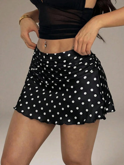 PETITE Summer Polka Dot Ruched A-Line Mini Skirt,Petite Women