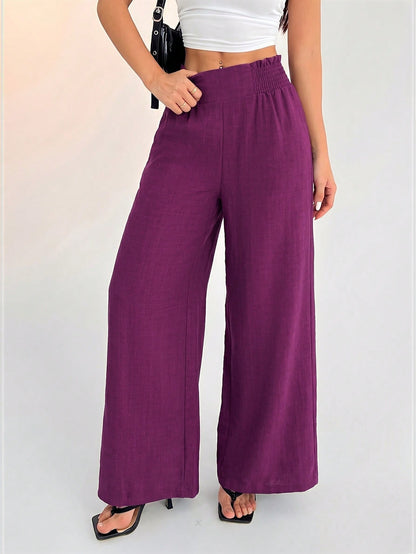 PETITE Women's Casual Vacation Waistband Blue Wide Leg Pants,Petite Women