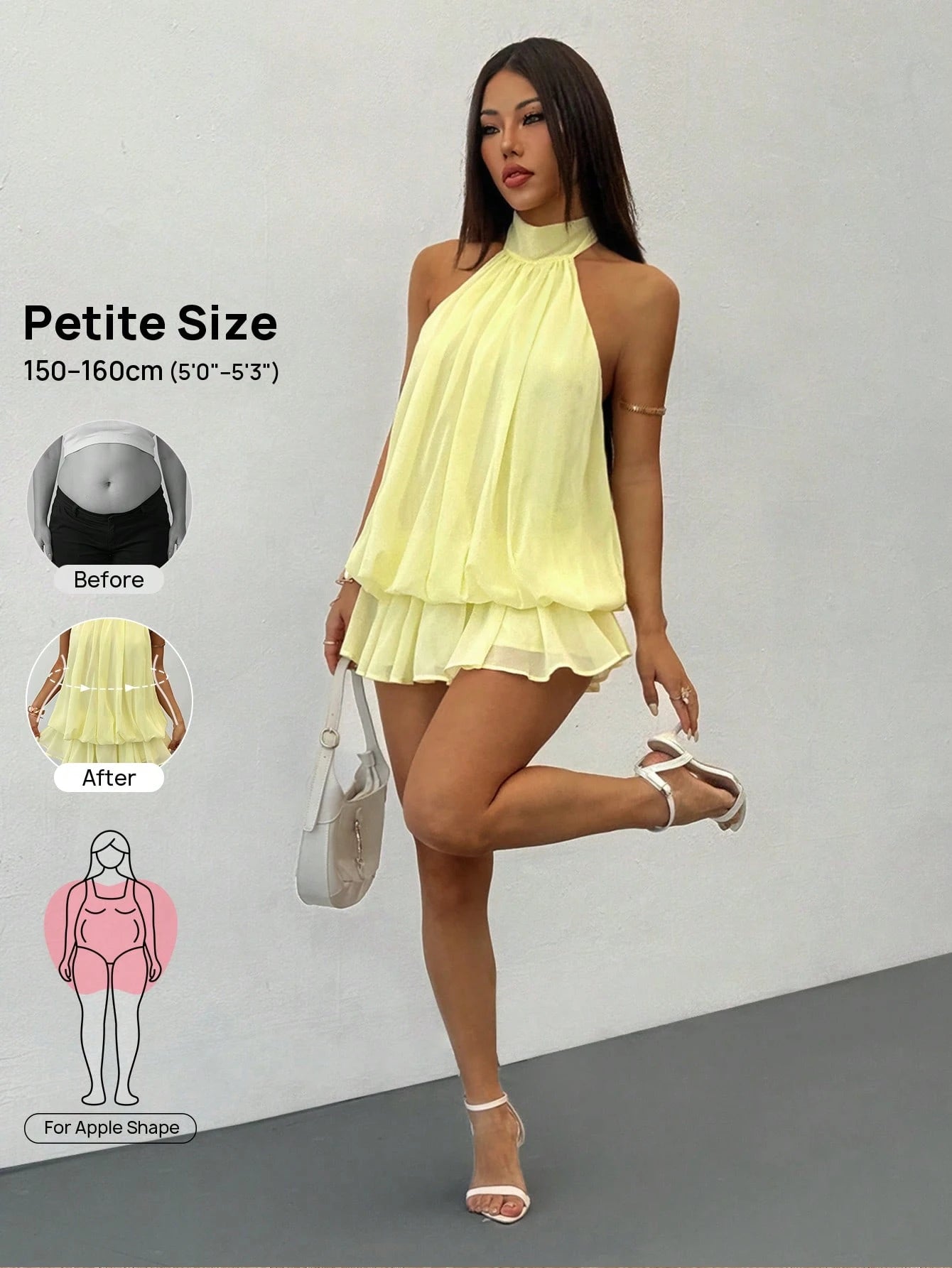 PETITE Women's Elegant Romantic Baby Blue Halter Neck Tie Mini Dress, Vacation And Date Party Outfit, Suitable For Autumn/Winter And Spring/Summer