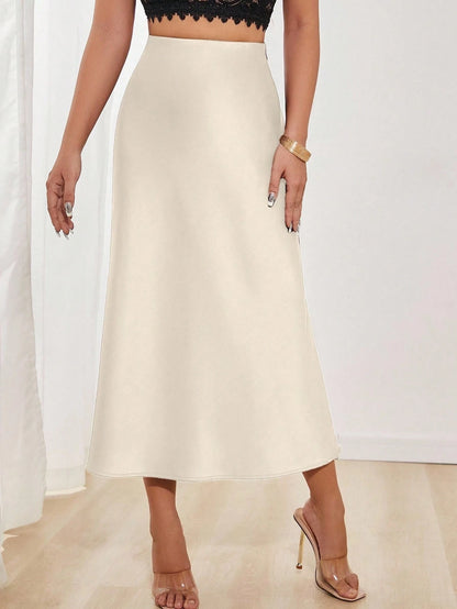 PETITE Women's Solid Color Mermaid Long Skirt, Satin Material, Elegant Skirt, Suitable For Women's Party And Daily Wear