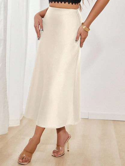 PETITE Women's Solid Color Mermaid Long Skirt, Satin Material, Elegant Skirt, Suitable For Women's Party And Daily Wear