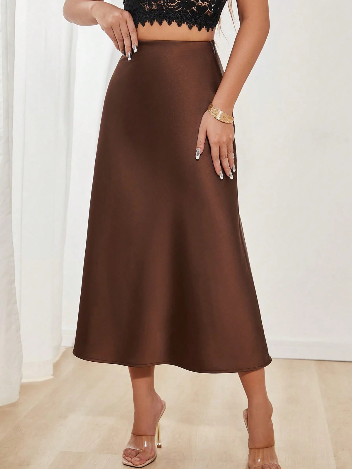 PETITE Women's Solid Color Mermaid Long Skirt, Satin Material, Elegant Skirt, Suitable For Women's Party And Daily Wear