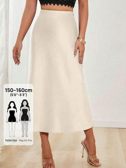 PETITE Women's Solid Color Mermaid Long Skirt, Satin Material, Elegant Skirt, Suitable For Women's Party And Daily Wear