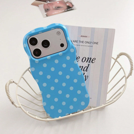 Phone Case, Cute Wavy Curved Frame Color Polka Dot Soft Touch Protective Cover, Daily Summer Must-Have Mobile Accessory, Scratch Resistant Anti Drop Protector, Accessories Compatible With IPhone 14, 1