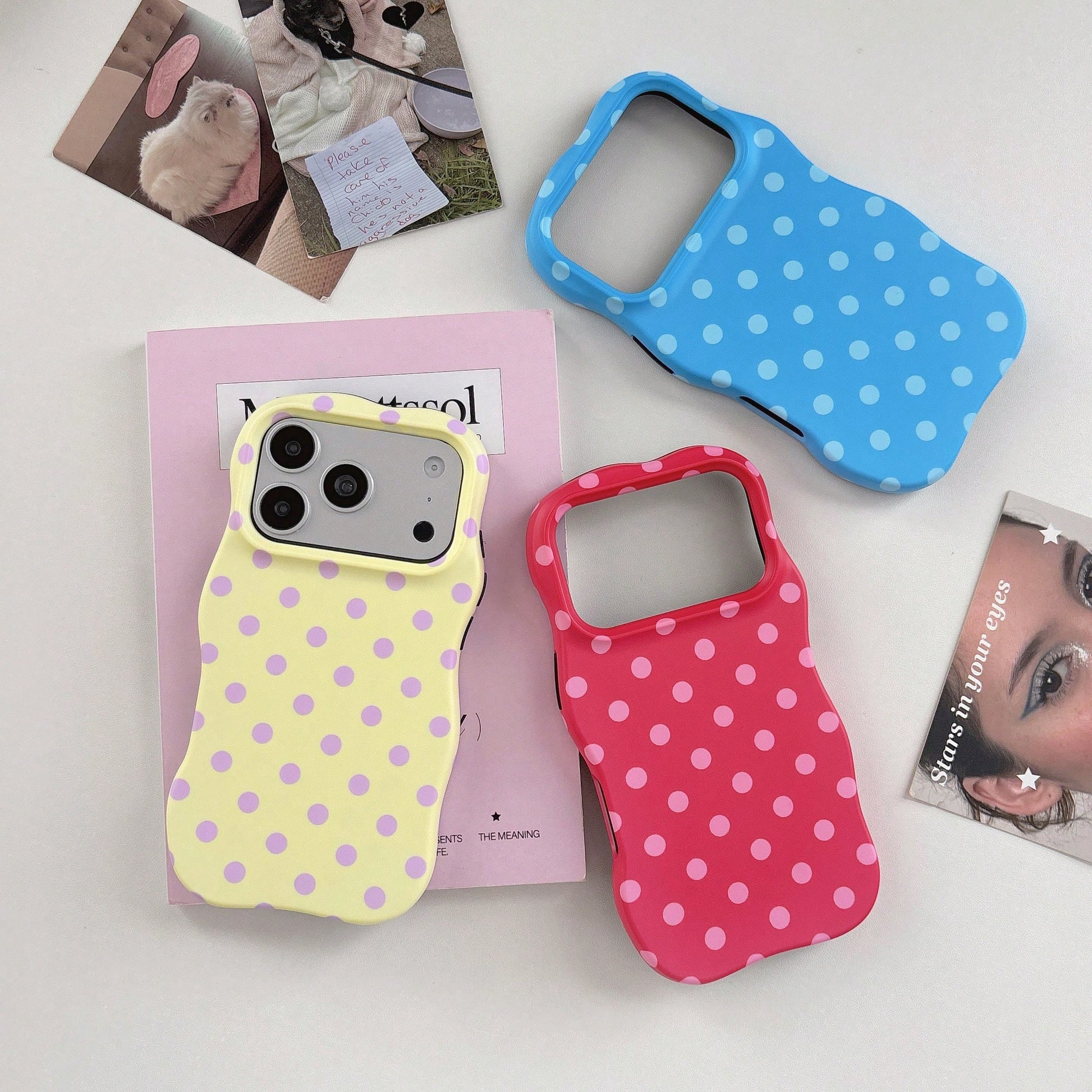 Phone Case, Cute Wavy Curved Frame Color Polka Dot Soft Touch Protective Cover, Daily Summer Must-Have Mobile Accessory, Scratch Resistant Anti Drop Protector, Accessories Compatible With IPhone 14, 1