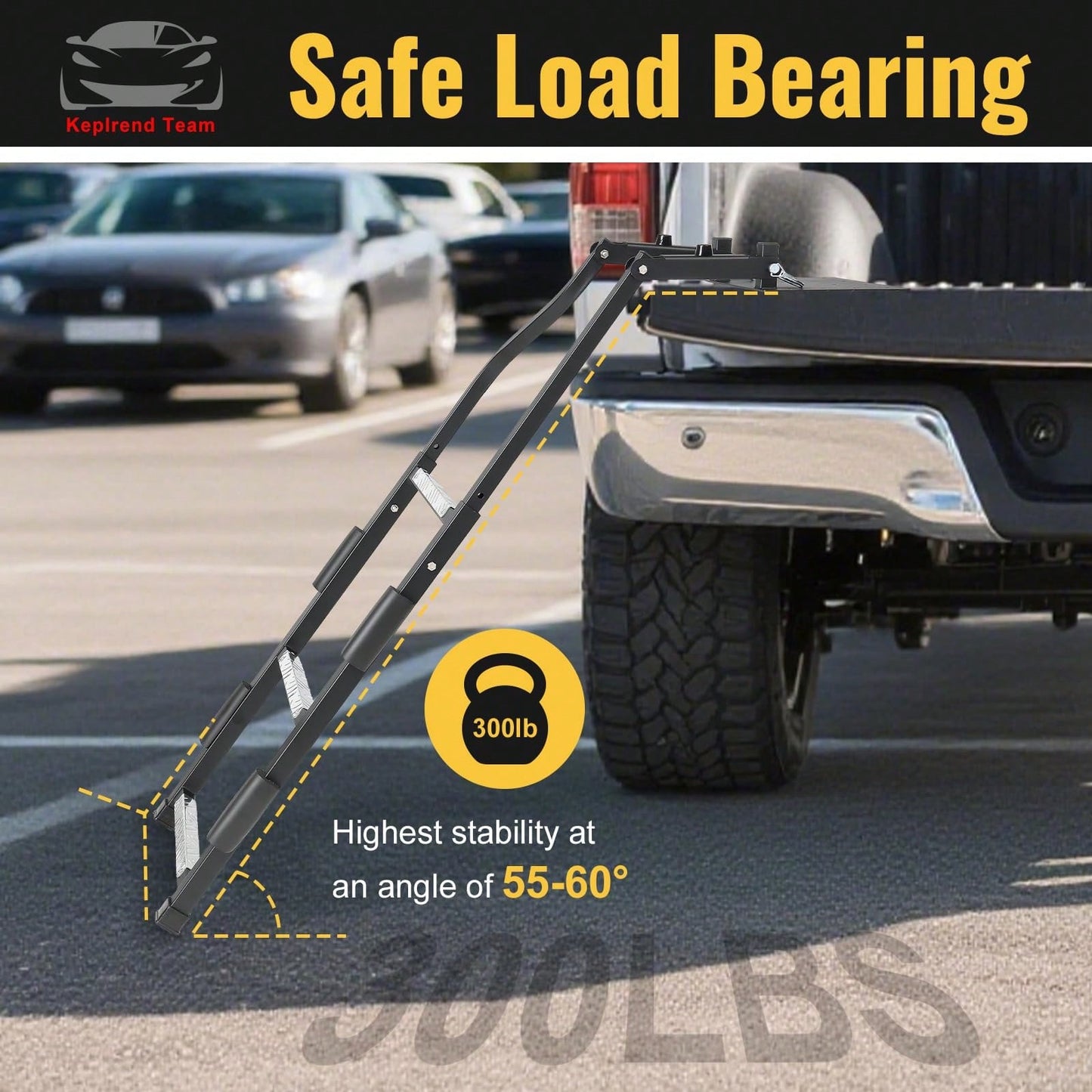 Pickup Truck Tailgate Ladder- Universal Truck Bed Ladder Easy Install With Stainless Steel Self Drilling Screws, Aluminum Step Grip Plates & Sturdy Rubber Ladder Feet, Straps And Bumper Pad