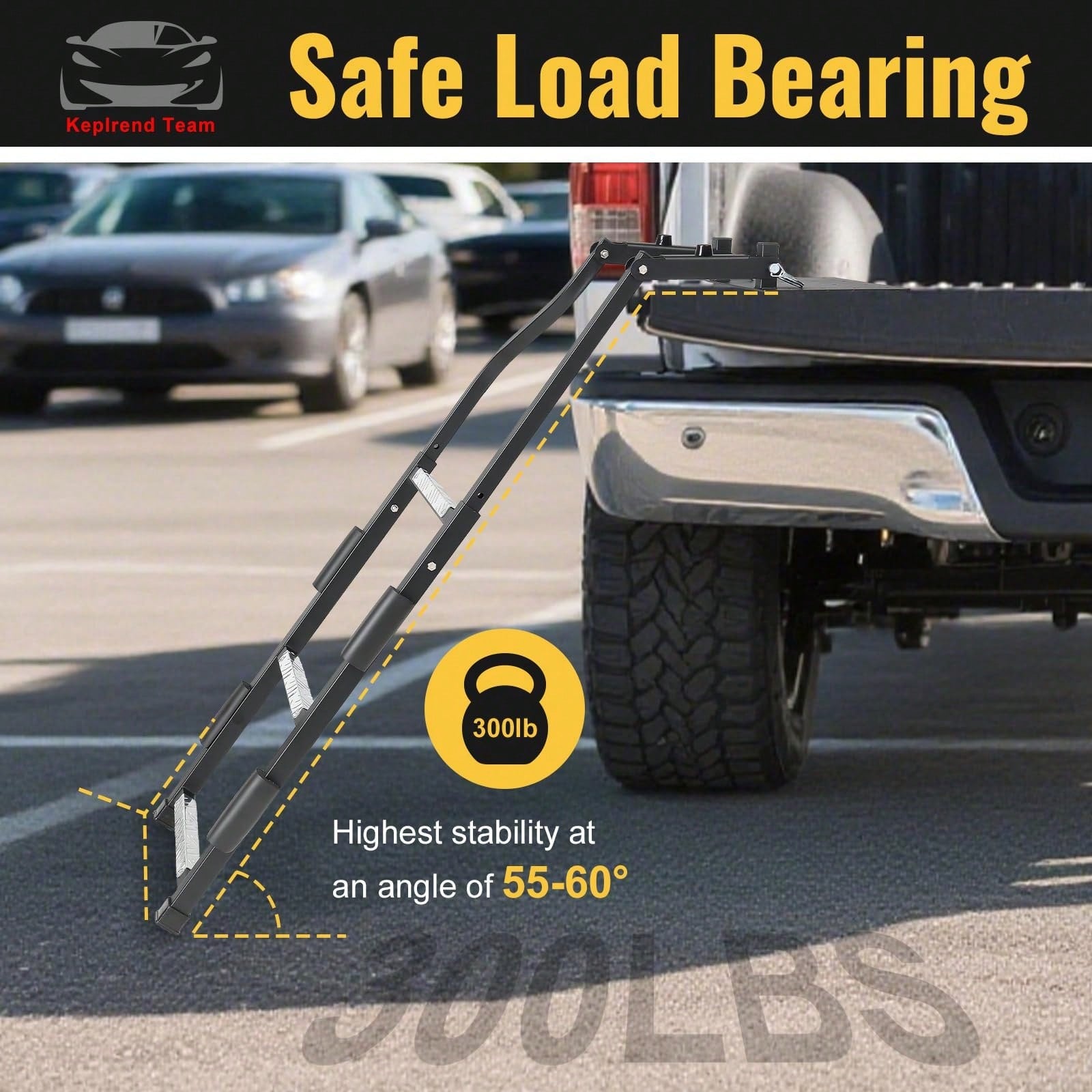 Pickup Truck Tailgate Ladder- Universal Truck Bed Ladder Easy Install With Stainless Steel Self Drilling Screws, Aluminum Step Grip Plates & Sturdy Rubber Ladder Feet, Straps And Bumper Pad