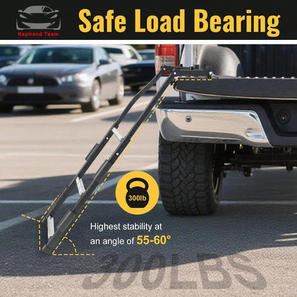 Pickup Truck Tailgate Ladder- Universal Truck Bed Ladder Easy Install With Stainless Steel Self Drilling Screws, Aluminum Step Grip Plates & Sturdy Rubber Ladder Feet, Straps And Bumper Pad