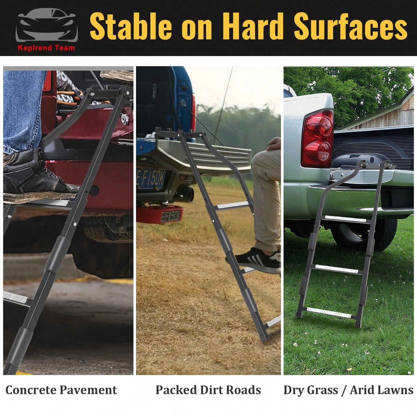 Pickup Truck Tailgate Ladder- Universal Truck Bed Ladder Easy Install With Stainless Steel Self Drilling Screws, Aluminum Step Grip Plates & Sturdy Rubber Ladder Feet, Straps And Bumper Pad