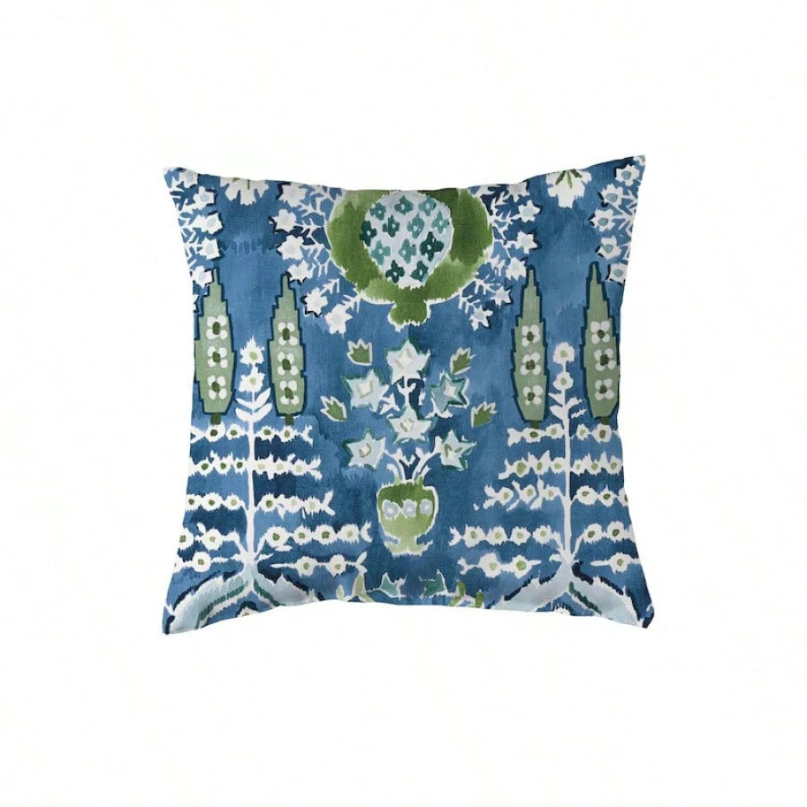 Pillow Cover: Blue Green Accent Pillow Cover, Like,Blue & Green Chinoiserie Throw Pillow Cover, Watercolor Botanical Decorative Cushion Cover For Couch Sofa Bed Living Room