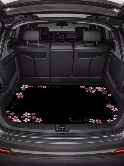 Pink Cherry Blossom Border Car Trunk Mat Non-Slip Rubber Back Waterproof Stain Resistant Cargo Liner Machine Washable Pet Hair Proof Trunk Protector Pad For SUV Sedan CUV Van Camping Road Trip Dog Own