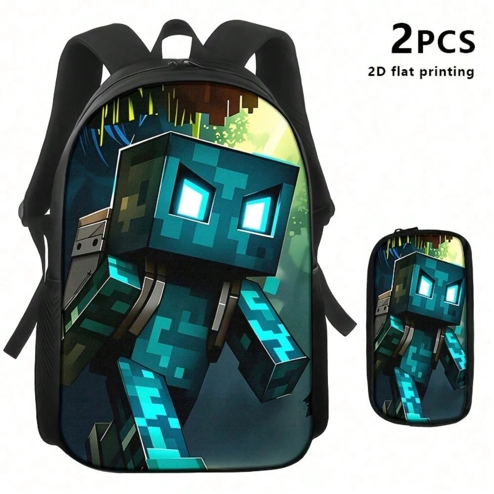Pixel Block Monster Adventure Backpack Set For Travel, Commuting- Stylish & Functional Design, Playful Design, Ideal For Gaming Events, Weekend Getaways, Fall Outdoor Adventures And Holiday Gifting