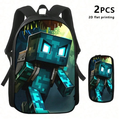 Pixel Block Monster Adventure Backpack Set For Travel, Commuting- Stylish & Functional Design, Playful Design, Ideal For Gaming Events, Weekend Getaways, Fall Outdoor Adventures And Holiday Gifting