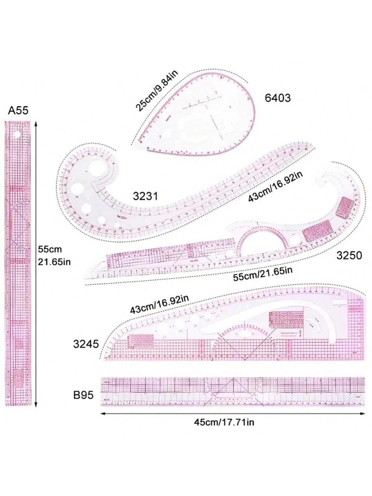 Plastic Soft Ruler-French Curve Metric Ruler Set Sewing Measure Dressmaking TailorDrawing Template Craft Tool French Metric Ruler Curve Ruler SewingRuler Dressmaking Tailor Tool Sewing Tools Tailor Ru